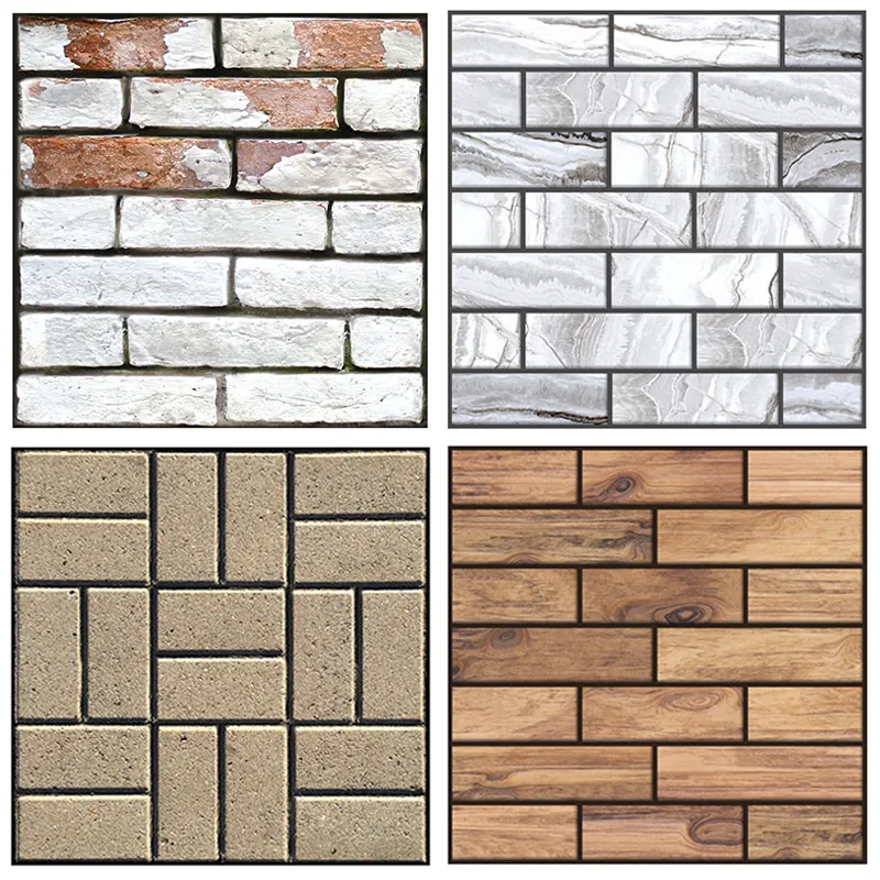 Self Adhesive PVC Wall Stickers Retro Brick Marble Wood Grain Tile Decals Waterproof 3D Decorative Wall Art For Home Decor