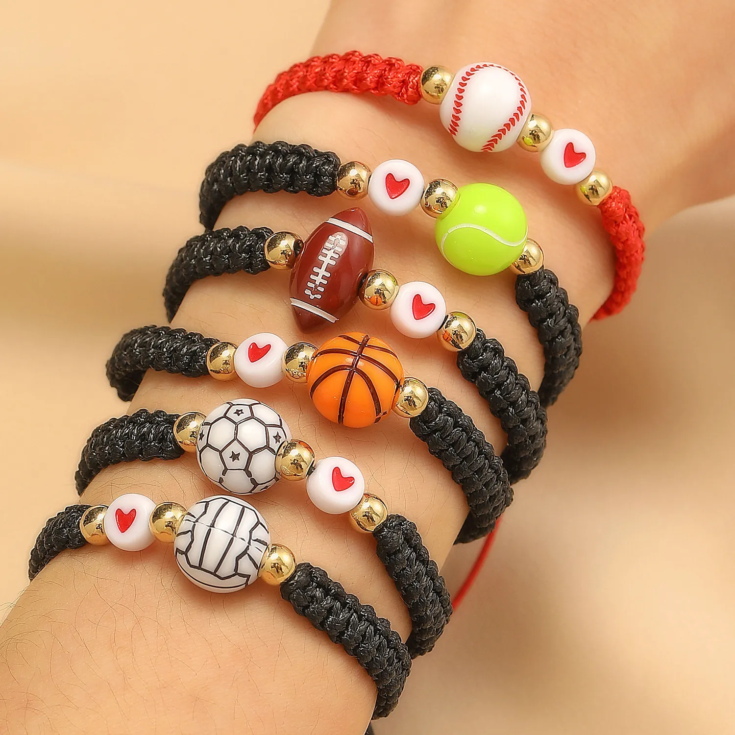 Sportliches Geflochtenes Seilarmband Mit Legierung Ball Anhängern Verstellbares Gewachstes Kordel Armband Für Fans Modeschmuck