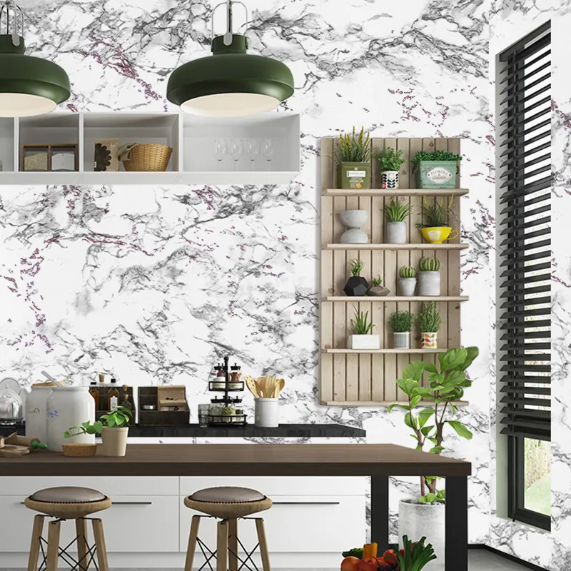 Modern Marble Pattern Self-Adhesive Wallpaper PVC Waterproof Decorative Wall Sticker For Kitchen Furniture Renovation