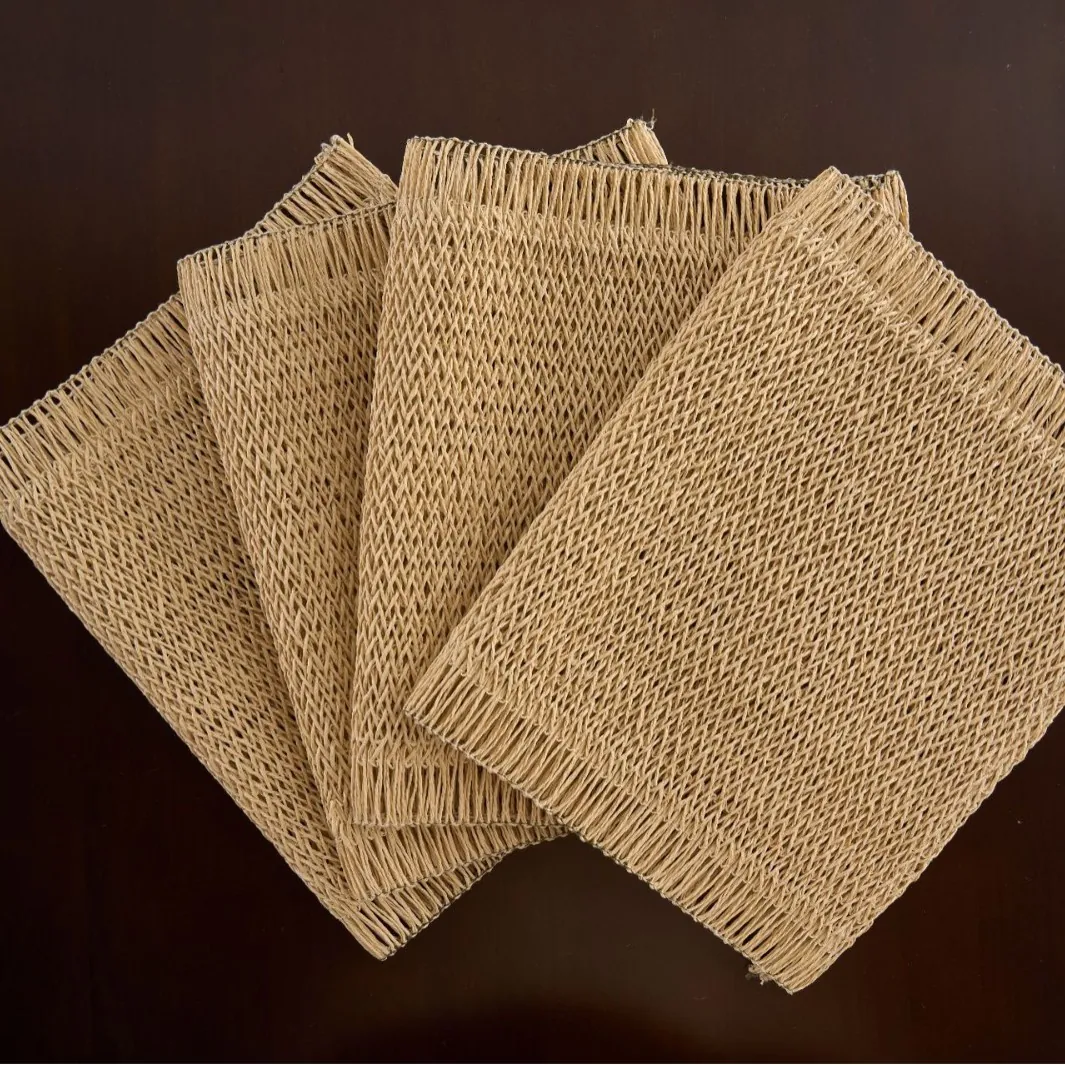 Woven Paper Fiber Placemat With Fringe Edge Rectangular Heat Resistant Non-Slip Table Mat For Dining Room Kitchen Home Decor