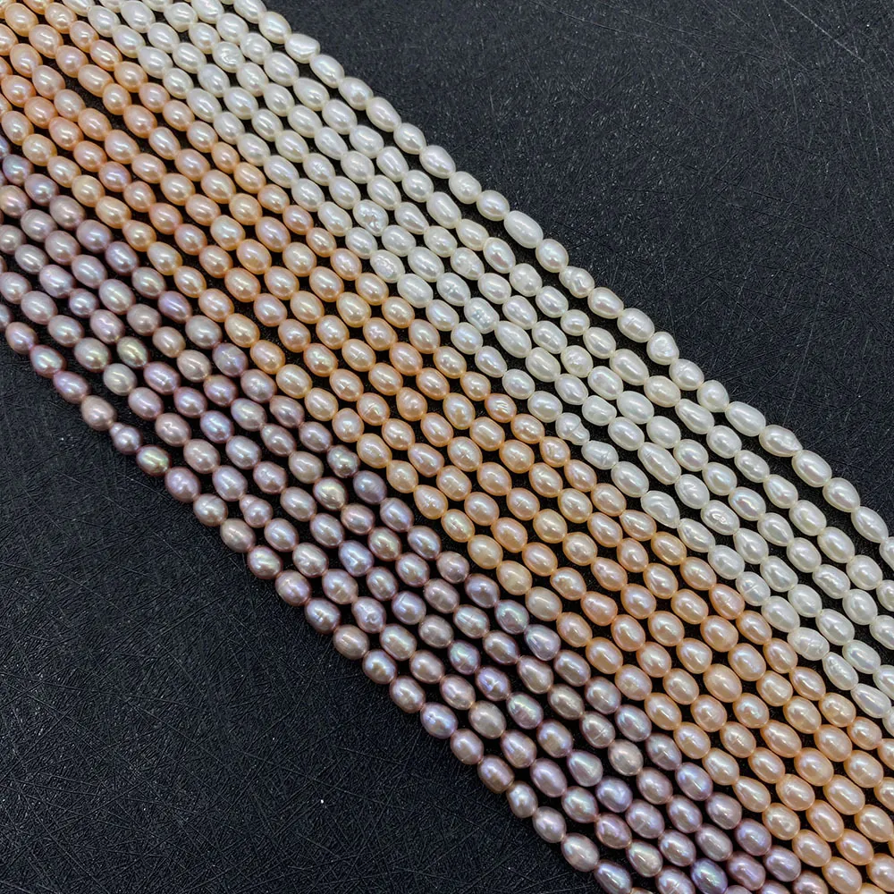 Natural Freshwater Pearl Beads Rice Shape Grade AA White Pink Purple Loose Beads For DIY Jewelry Making Necklace Bracelet Women Crafting