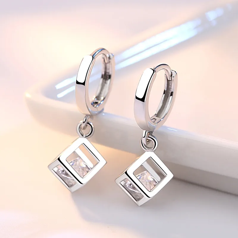 Pendientes de Aro Geométricos de Cobre Plateado con Strass Brillante para Mujer Regalo de Joyería Diaria