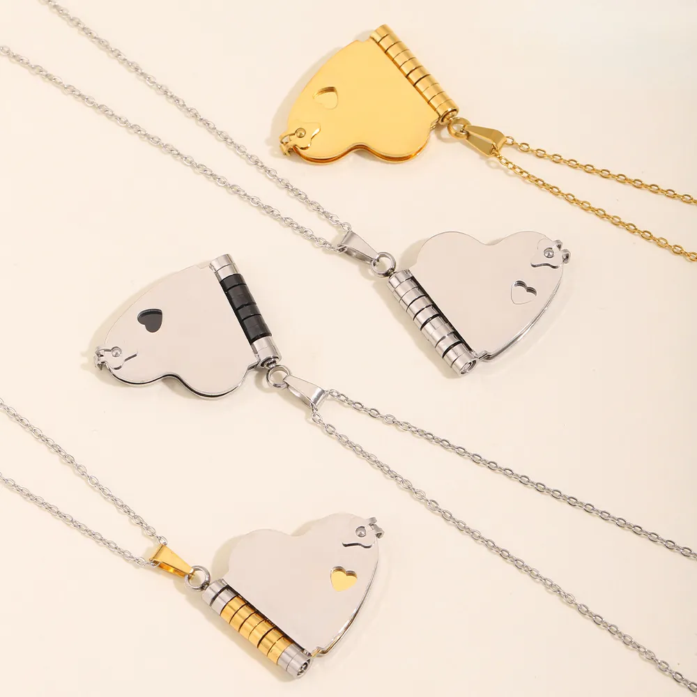 Collana con Medaglione a Cuore in Acciaio Inossidabile Vintage per Donna Pendente a Cornice Apribile con Cerniera Regalo di San Valentino