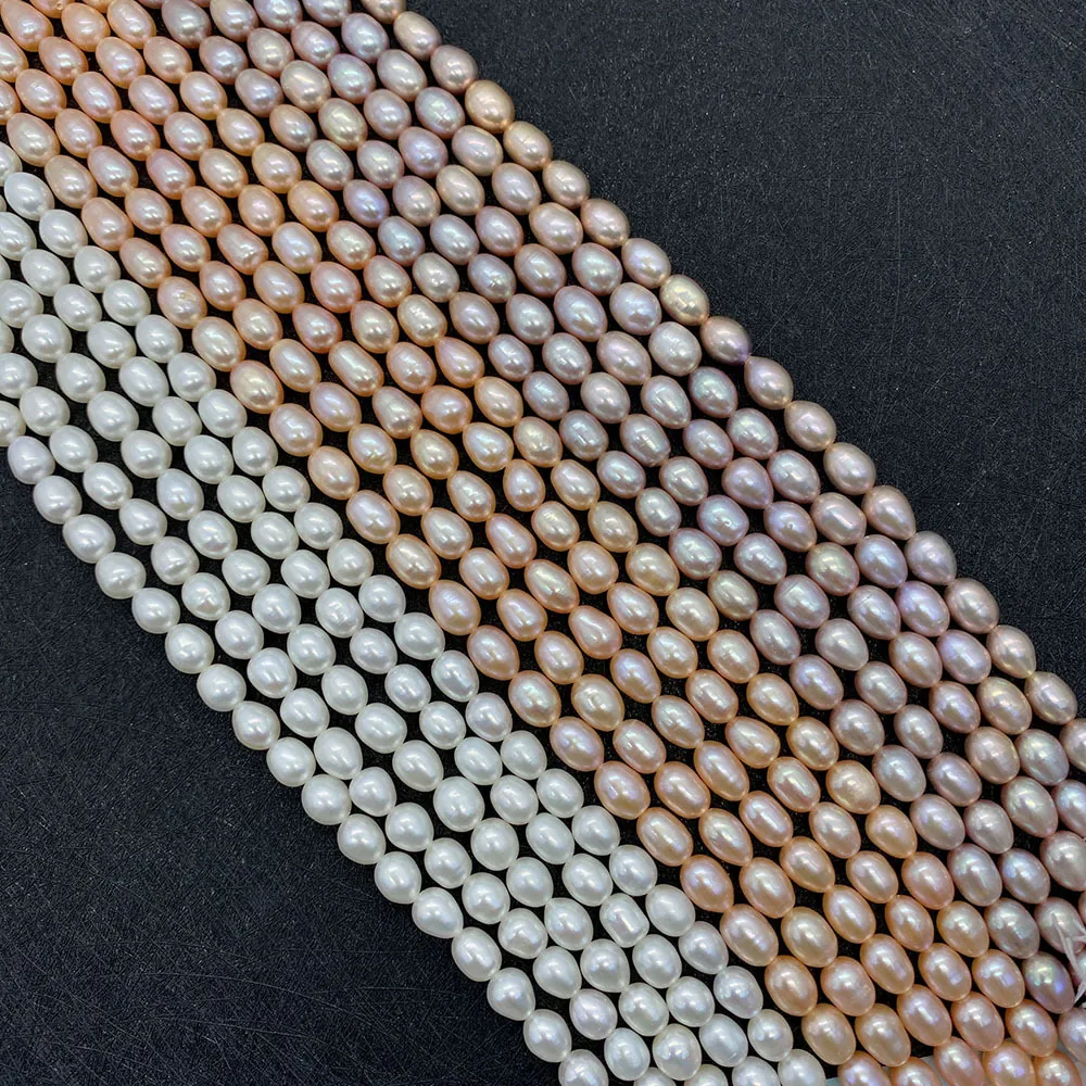 Natural Freshwater Pearl Beads Rice Shaped Oval Loose Beads Grade AAA White Pink Purple For DIY Jewelry Making Accessories
