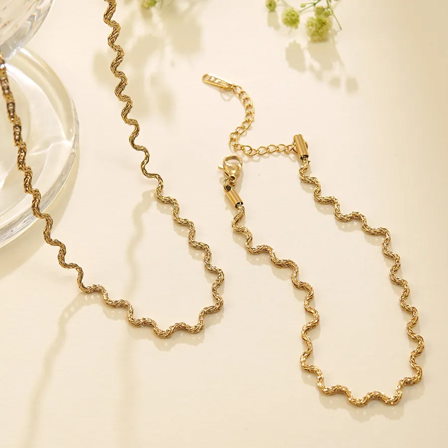 Minimalistische Roestvrijstalen Golfketting Ketting Armband Set Voor Vrouwen Vergulde Golvende Lijn Sieraden Mode Chic Dagelijkse Accessoires