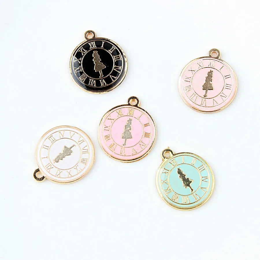 Retro Mädchen Silhouette Legierung Emaille Anhänger Vintage Zifferblatt Römische Zahlen DIY Schmuckherstellung Zubehör