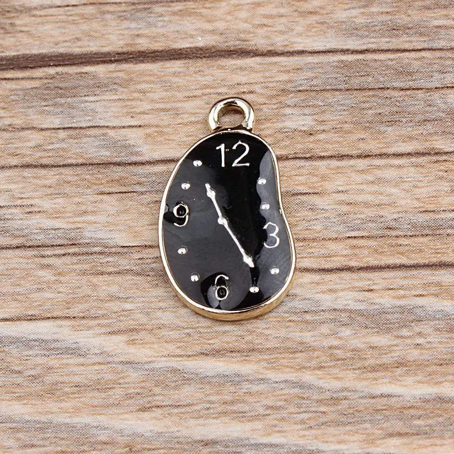 Schmelzende Uhr Legierung Emaille Anhänger Dali Stil Künstlerisch Verzerrtes Zifferblatt Charms Für DIY Halskette Armband Schmuck Zubehör