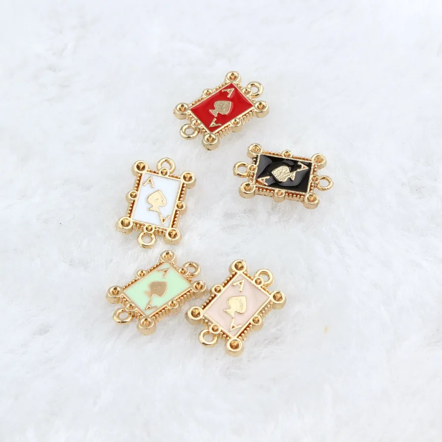 Alloy Gold Plated Enamel Ace Of Spades Poker Card Pendant Charm For DIY Bracelet Necklace Jewelry Making Accessory