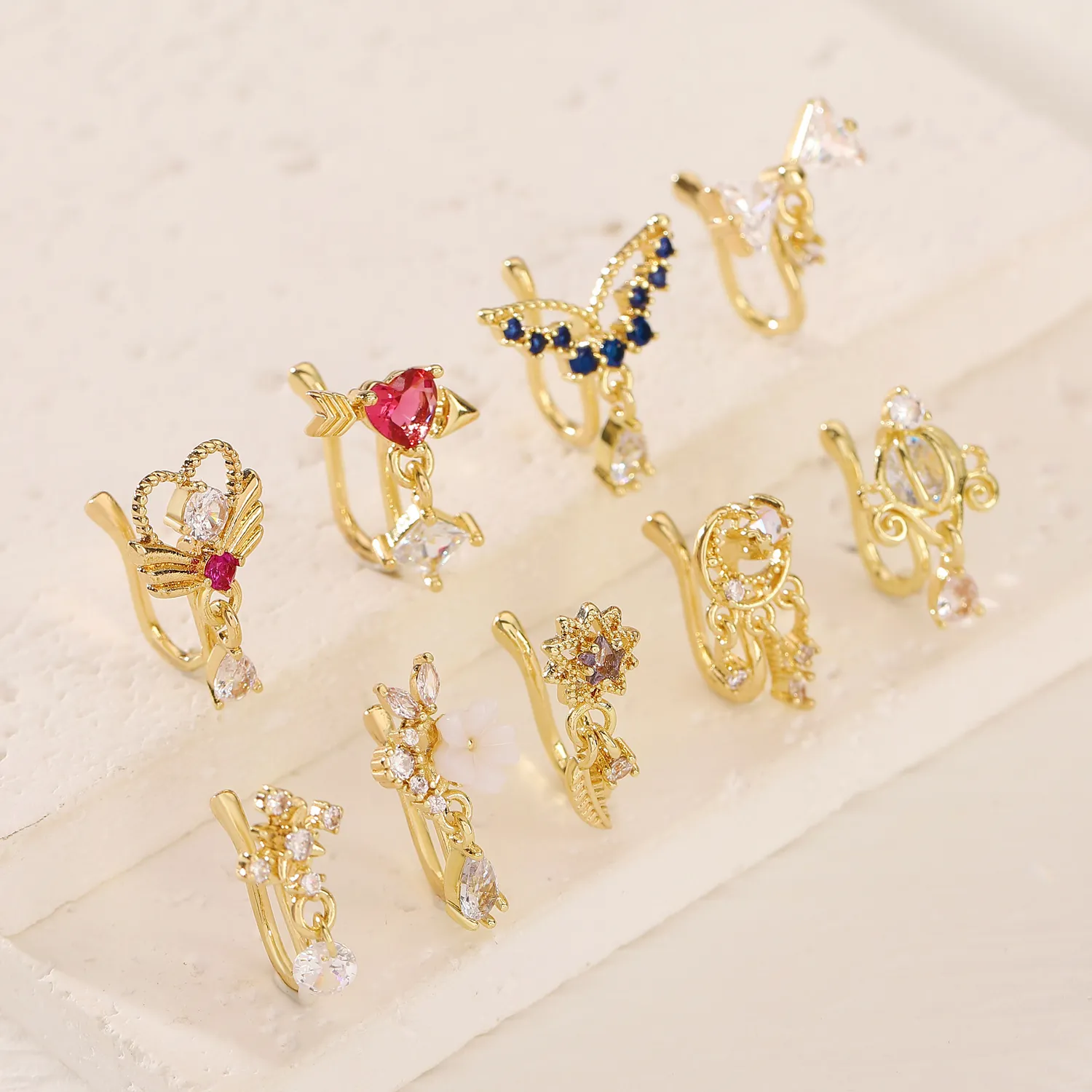 Copper Zirconia U-Shaped Nose Clip Non-Pierced Fake Piercing Jewelry For Women Men Heart Bow Star Moon Butterfly Nose Ring