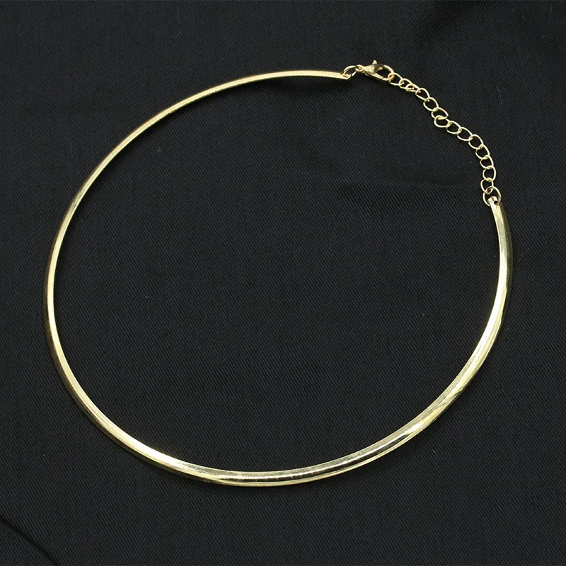 Minimalist Alloy Metal Rigid Choker Necklace Punk Bold Polished Geometric Torque Necklace With Adjustable Chain