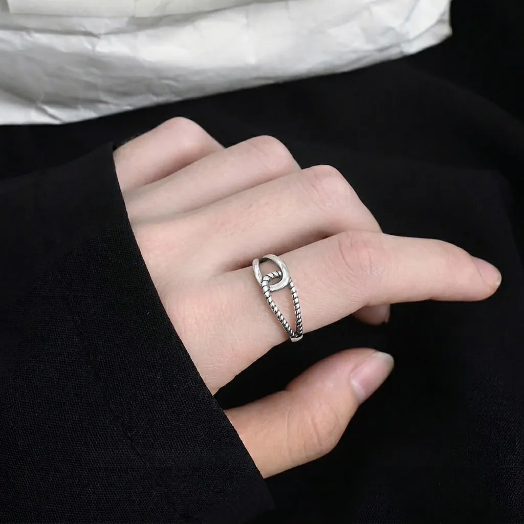 Vintage 925 Sterling Silver Twisted Intertwined Open Ring For Women Minimalist Geometric Adjustable Finger Ring Jewelry Gift