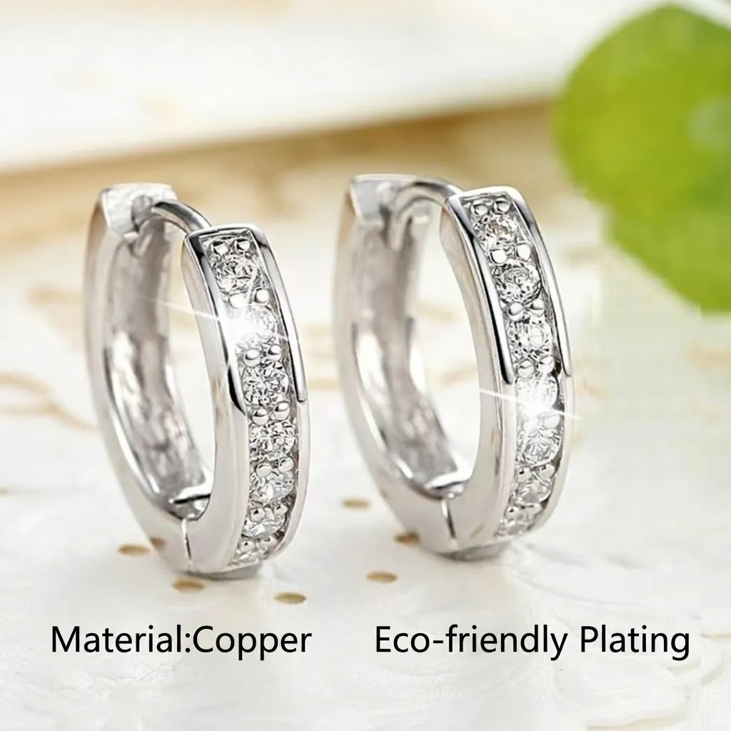 Minimalist Geometric Copper Zirconia Hoop Earrings For Women Silver Plated Micro Pave Sparkling Small Ear Buckle Jewelry Gift