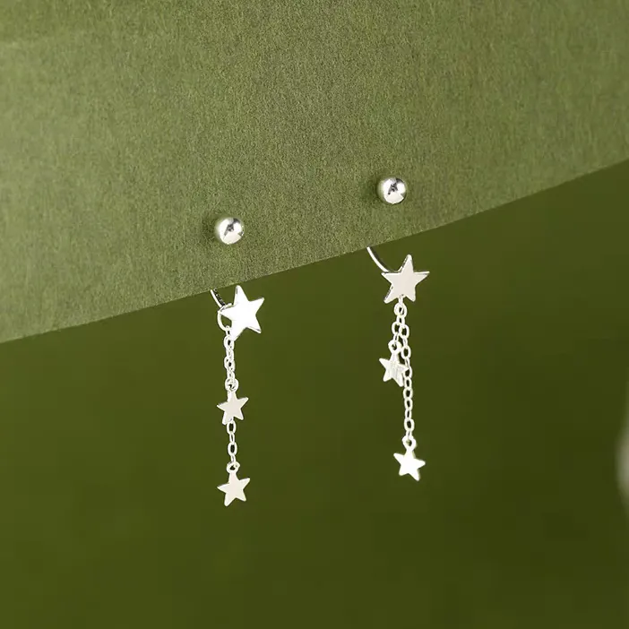 925 Sterling Silver Star Tassel Stud Earrings For Women Minimalist Dangle Drop Earrings Fashion Sweet Starry Jewelry Gift