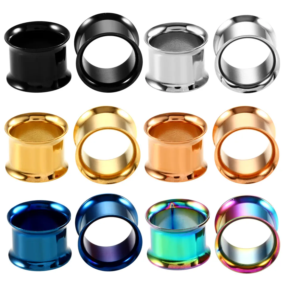 Tunnels d'Oreille Double Flare en Acier Inoxydable Pour Hommes Femmes Bijoux de Piercing Polis Miroir Plugs de Selle Creux Écarteurs d'Oreille