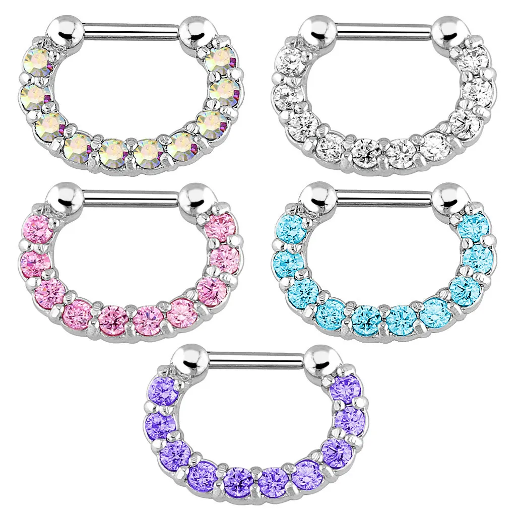 Fashion Copper Zirconia Septum Clicker Nose Ring For Women Men Stainless Steel Bar Body Piercing Jewelry Daith Earring