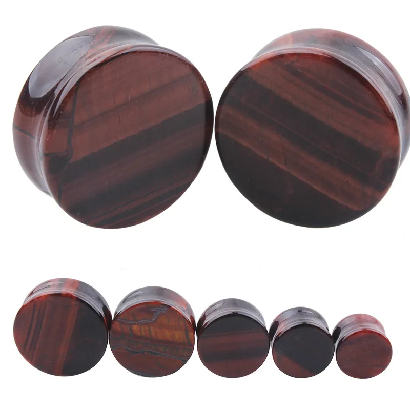 Natürlicher Roter Tigerauge Stein Ohr Plugs Doppelt Ausgestellt Body Piercing Schmuck Stretching Kit Für Herren Damen