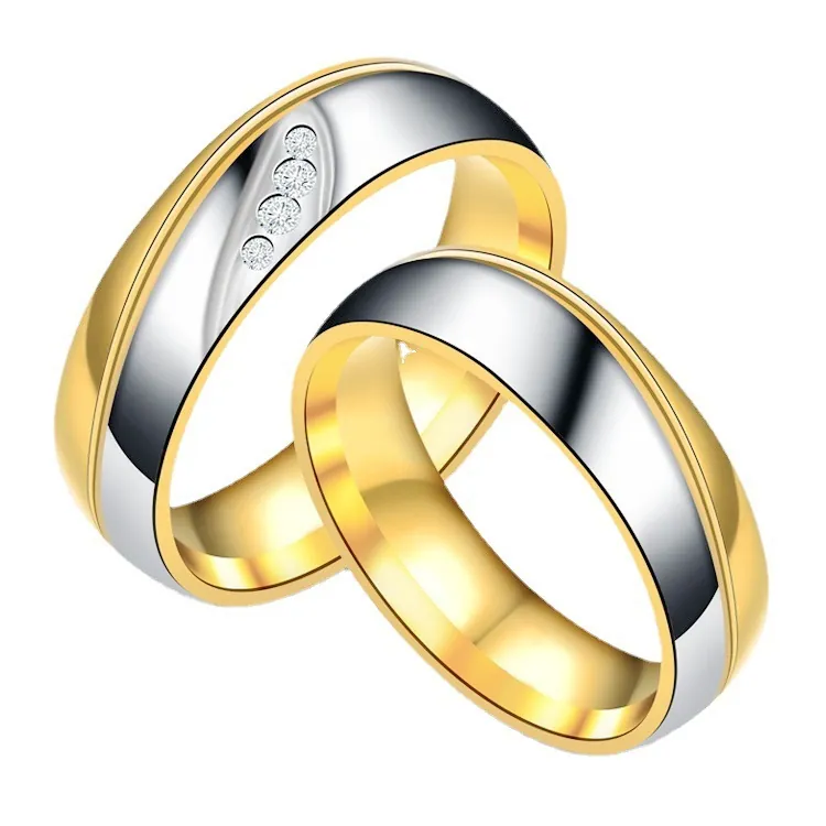 Edelstahl Zweifarbig Strass Paar Ring Minimalistisch Eingelegt Band Für Herren Damen Mode Schmuck Jahrestag Geschenk