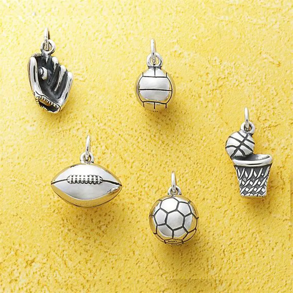 Pendentif Sport en Acier Inoxydable Argent Antique Football Basketball Rugby Gant de Baseball Mégaphone Pom-pom Girl Accessoire Bijoux DIY