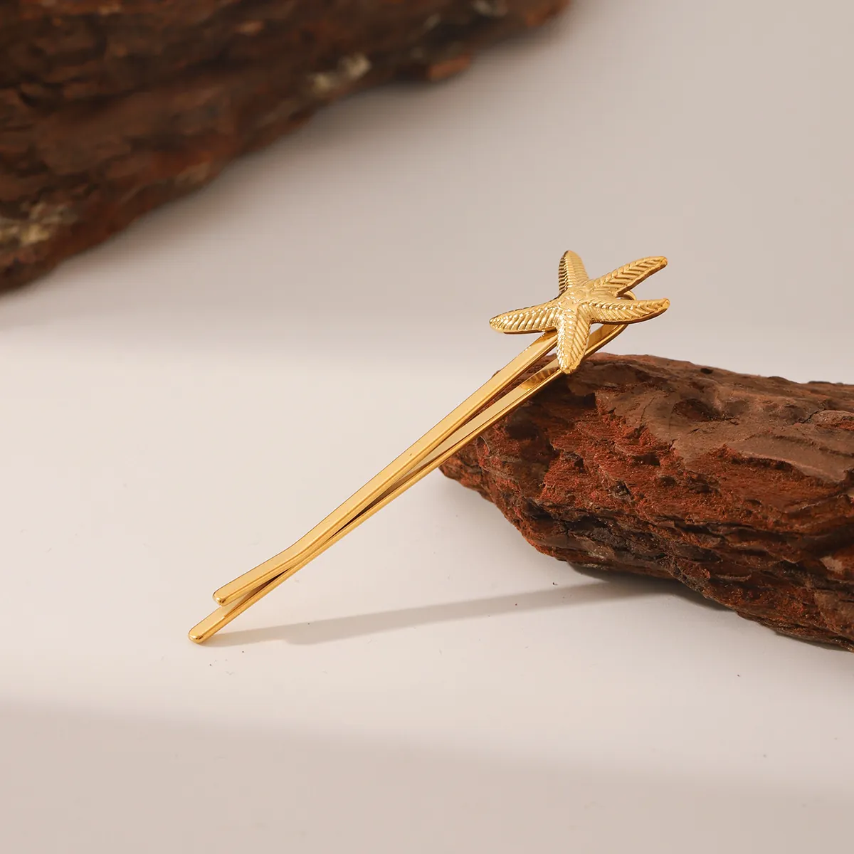 Pince à Cheveux Étoile de Mer Style Océan Plaqué Or Acier Inoxydable Barrette pour Femmes Fête à la Plage Accessoires de Mode