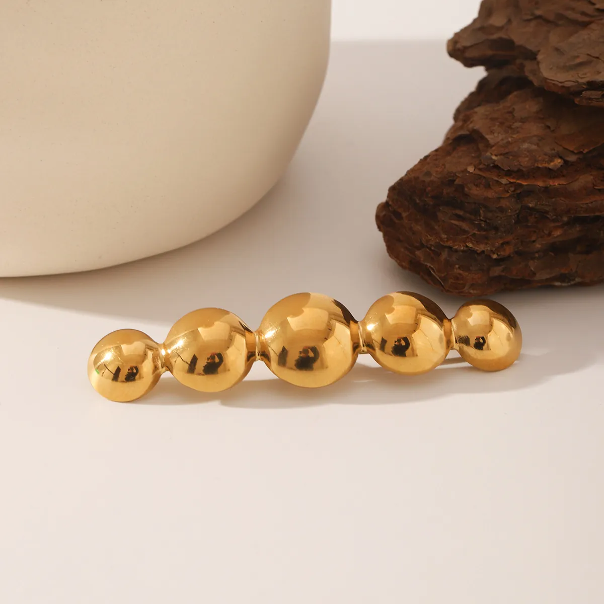 Fermaglio per Capelli in Acciaio Inossidabile Placcato Oro 18K a Forma di Pisello Semianello Lucido Donna Accessori Capelli Gioielli