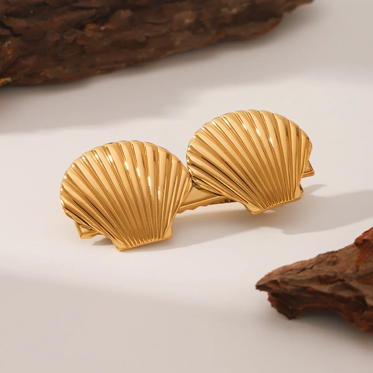 Barrette à Cheveux en Acier Inoxydable Mode Forme Coquillage Étoile de Mer Papillon Fleur Placage sous Vide Or Accessoires de Cheveux Femme Plage