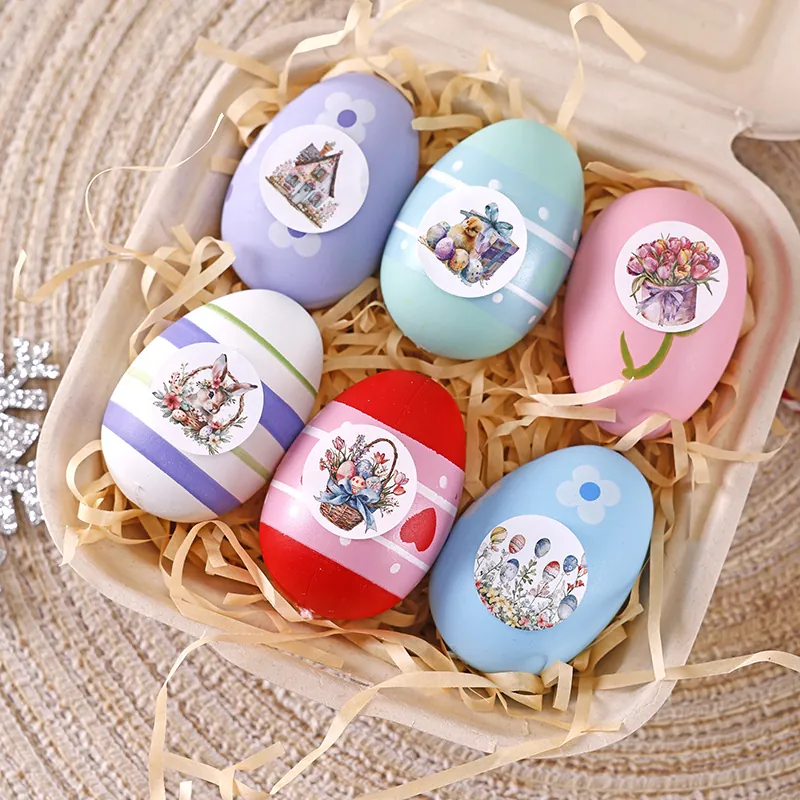 Easter Stickers Bunny Egg Flower Round Self Adhesive Paper Roll Decorative Label For Gift Sealing Scrapbooking