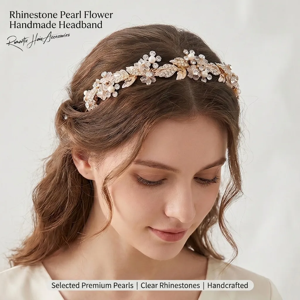 Diadema Elegante Para Novia Con Flores De Esmalte Hechas A Mano Pedrería Y Perlas Artificiales De Imitación Tocado Vintage Para Mujer