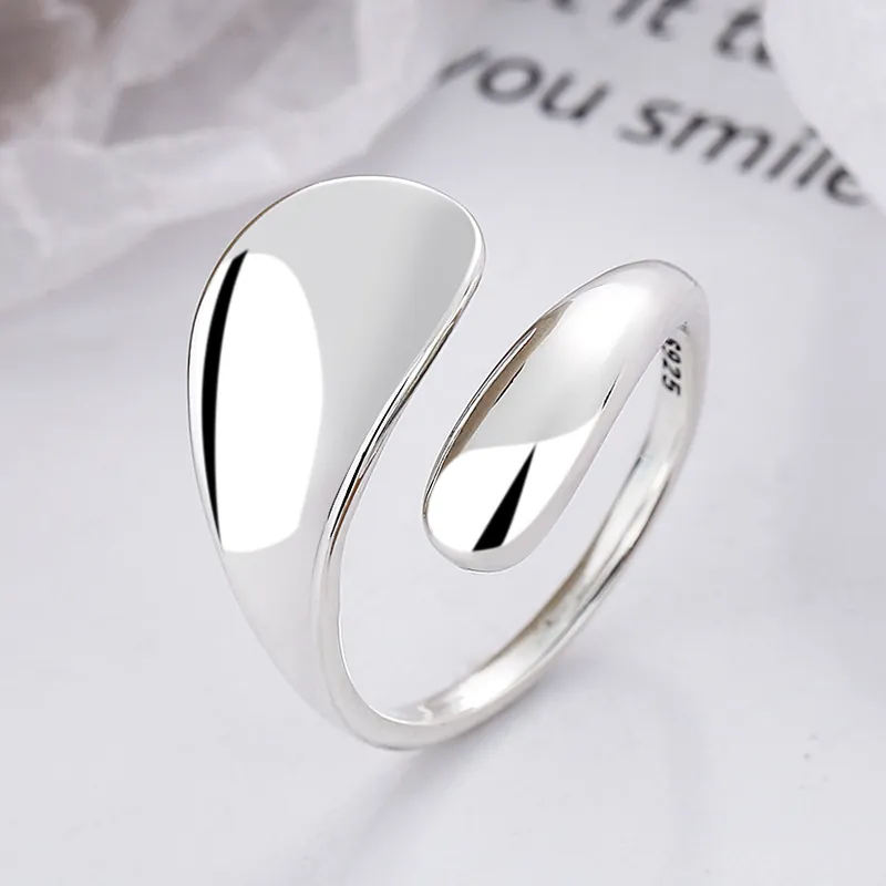 925 Sterling Silver Irregular Open Ring For Women Minimalist Polished Adjustable Silver Liquid Metal Style Finger Ring