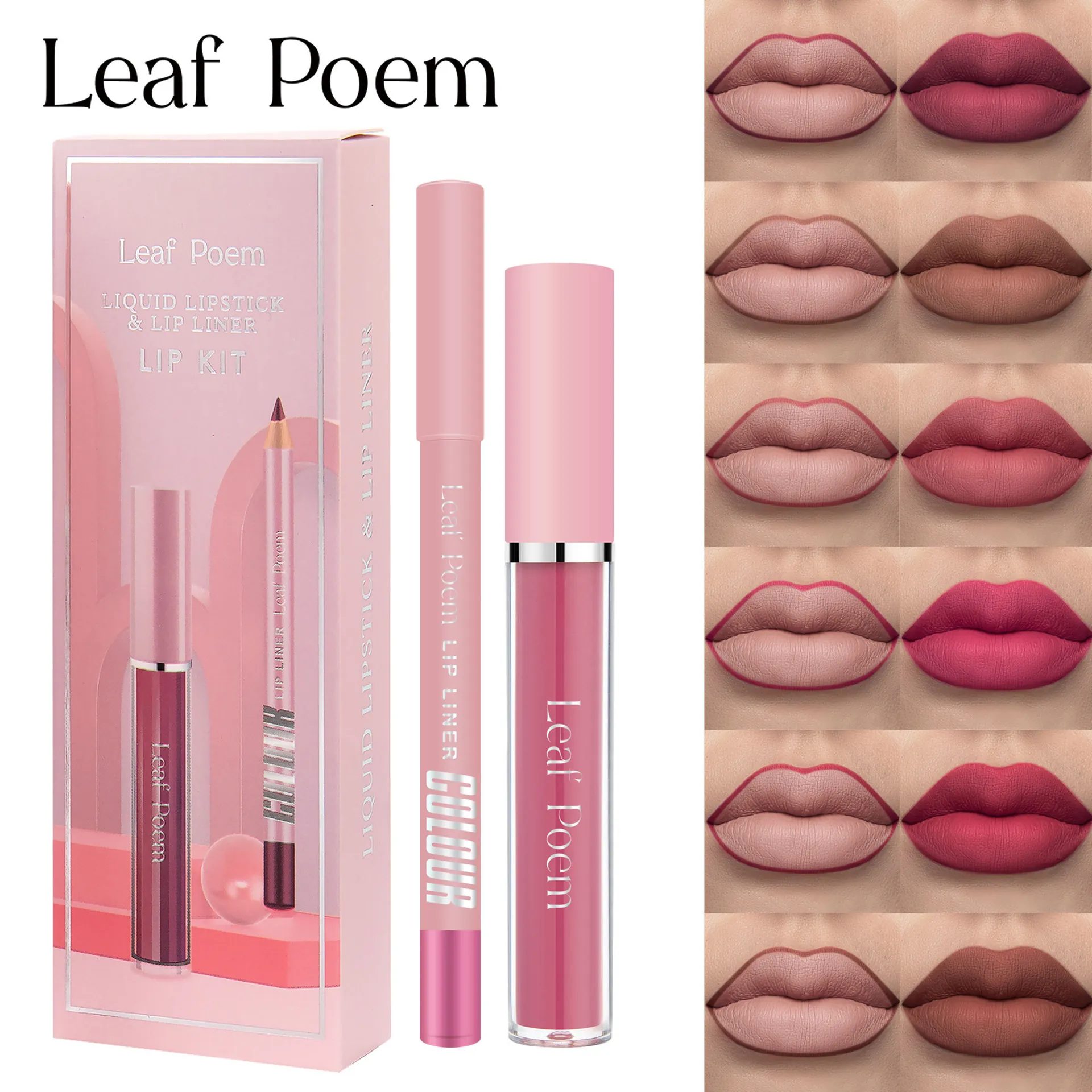 Rossetto Liquido Opaco Impermeabile e Matita Labbra Combo Varie Sfumature Lunga Durata Kit Trucco Bellezza per Donna