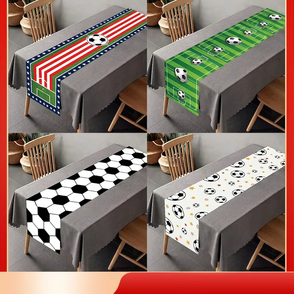 Soccer Theme Table Runner Polyester Football Field Decorative Tablecloth For Sports Party Birthday Home Decoration