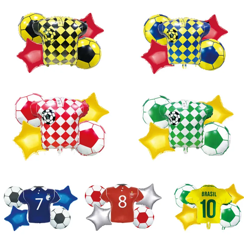 Soccer Theme Aluminum Film Balloon Set Jersey And Star Shape Balloons For World Cup Football Match Party Decoration