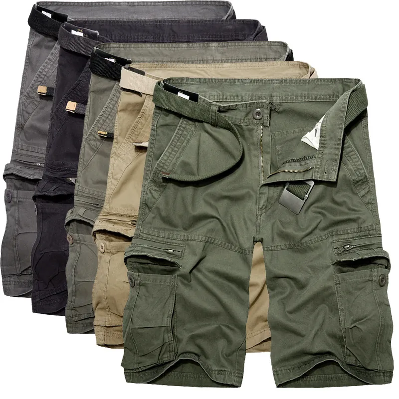 Men's Cotton Cargo Shorts Multi Pocket Breathable Summer Outdoor Casual Tactical Work Bottoms For Adults With Belt