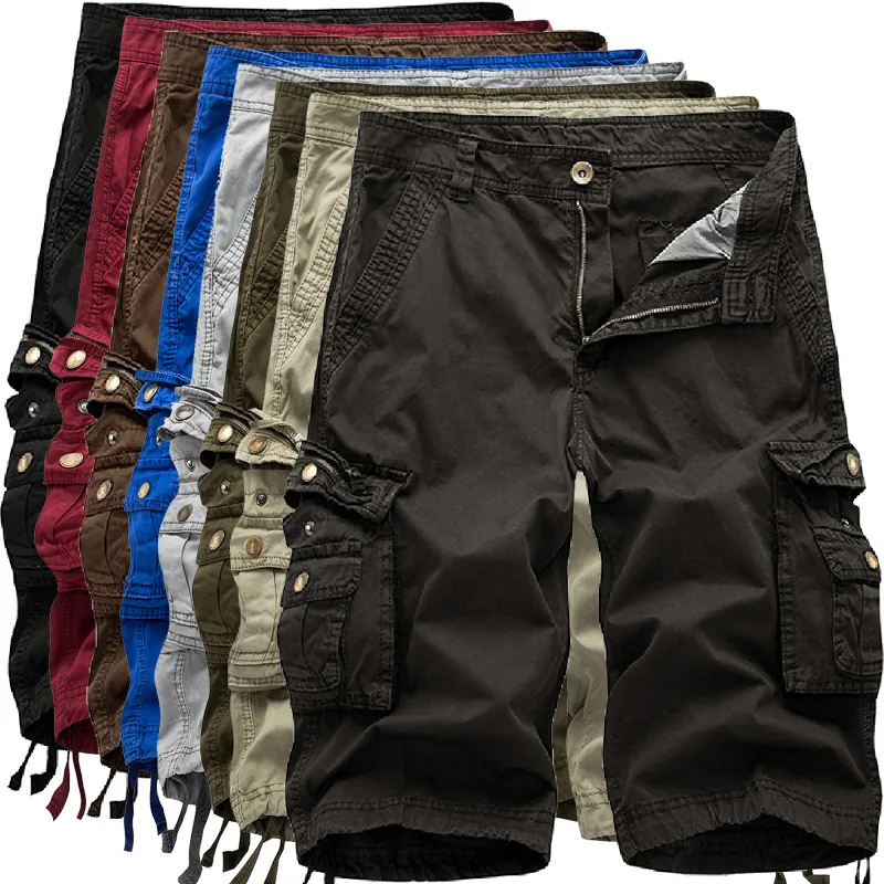 Mens Cargo Shorts Casual Multi Pocket Solid Color Cotton Twill Half Pants Outdoor Work Fashion Summer Bottoms For Men