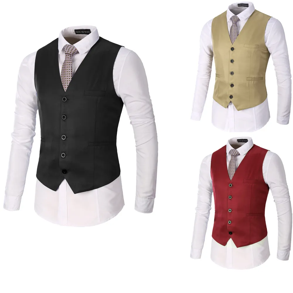 Men's Formal Business Suit Vest Slim Fit V-Neck Single Breasted Waistcoat Solid Color For Wedding Groom Party Office Work Top