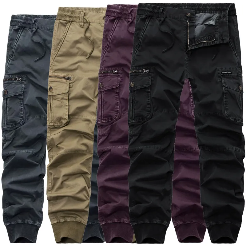 Men's Cargo Jogger Pants Cotton Blend Multi-Pocket Elastic Waist Drawstring Casual Streetwear Tapered Trousers For Men