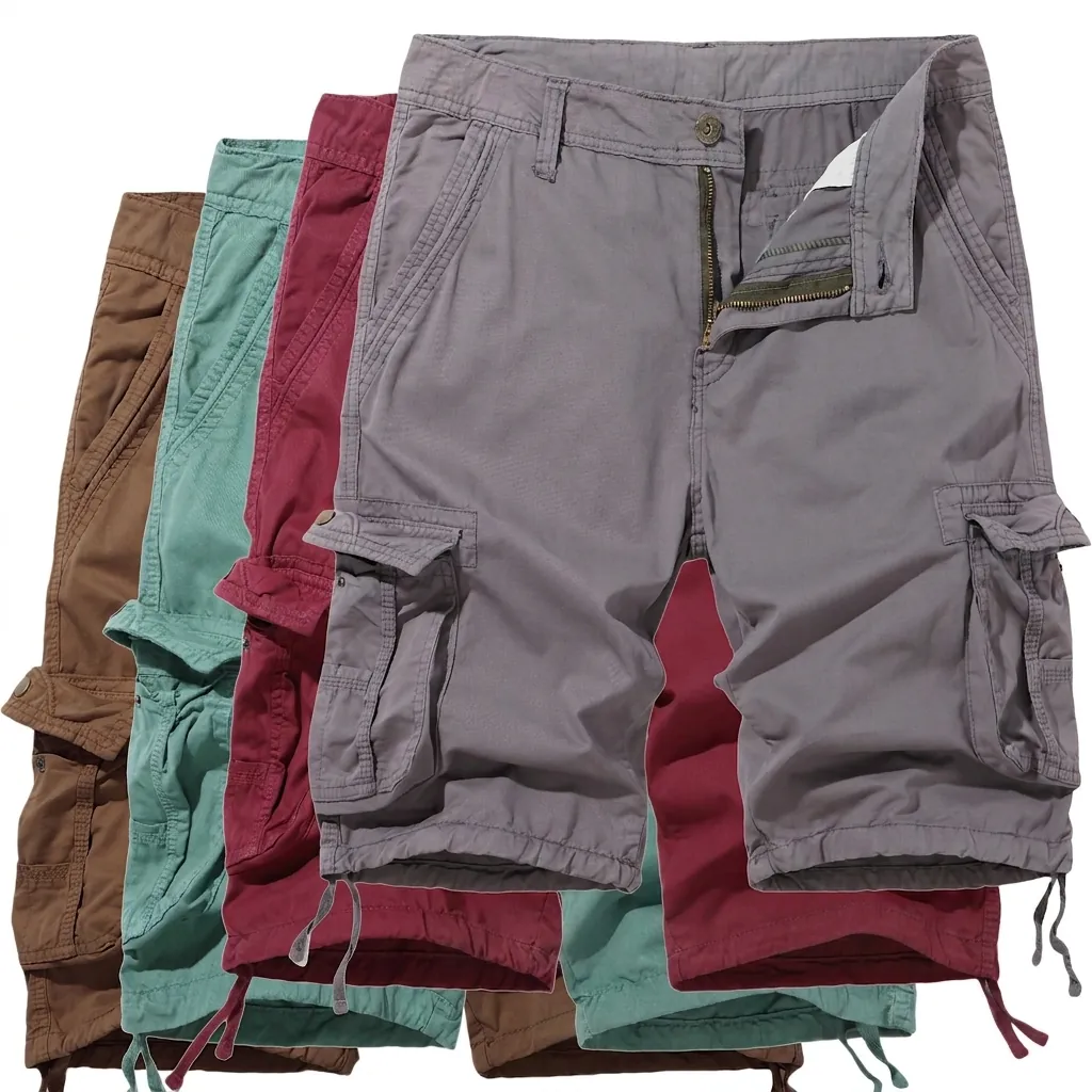 Herren Baumwolle Cargo-Shorts Sommer Lässig Fünf-Punkte-Hose Multi-Pockets Gerades Bein Shorts Mit Kordelzugsaum Lässige Shorts