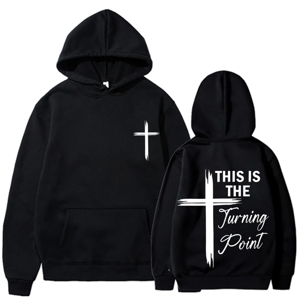 Men's Casual Polyester Hoodie Long Sleeve Cross Letter Print Pullover Sweatshirt With Kangaroo Pocket Streetwear Hooded Top