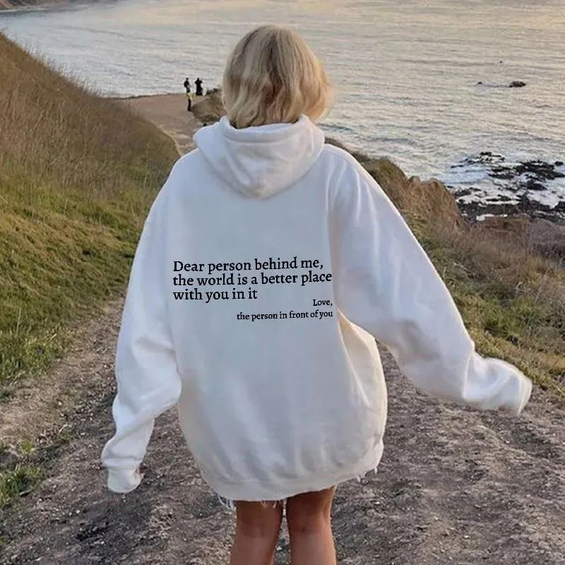 Women's Oversized Polyester Fleece Hoodie Letter Print Hooded Sweatshirt With Kangaroo Pocket Drawstring Casual Winter Top