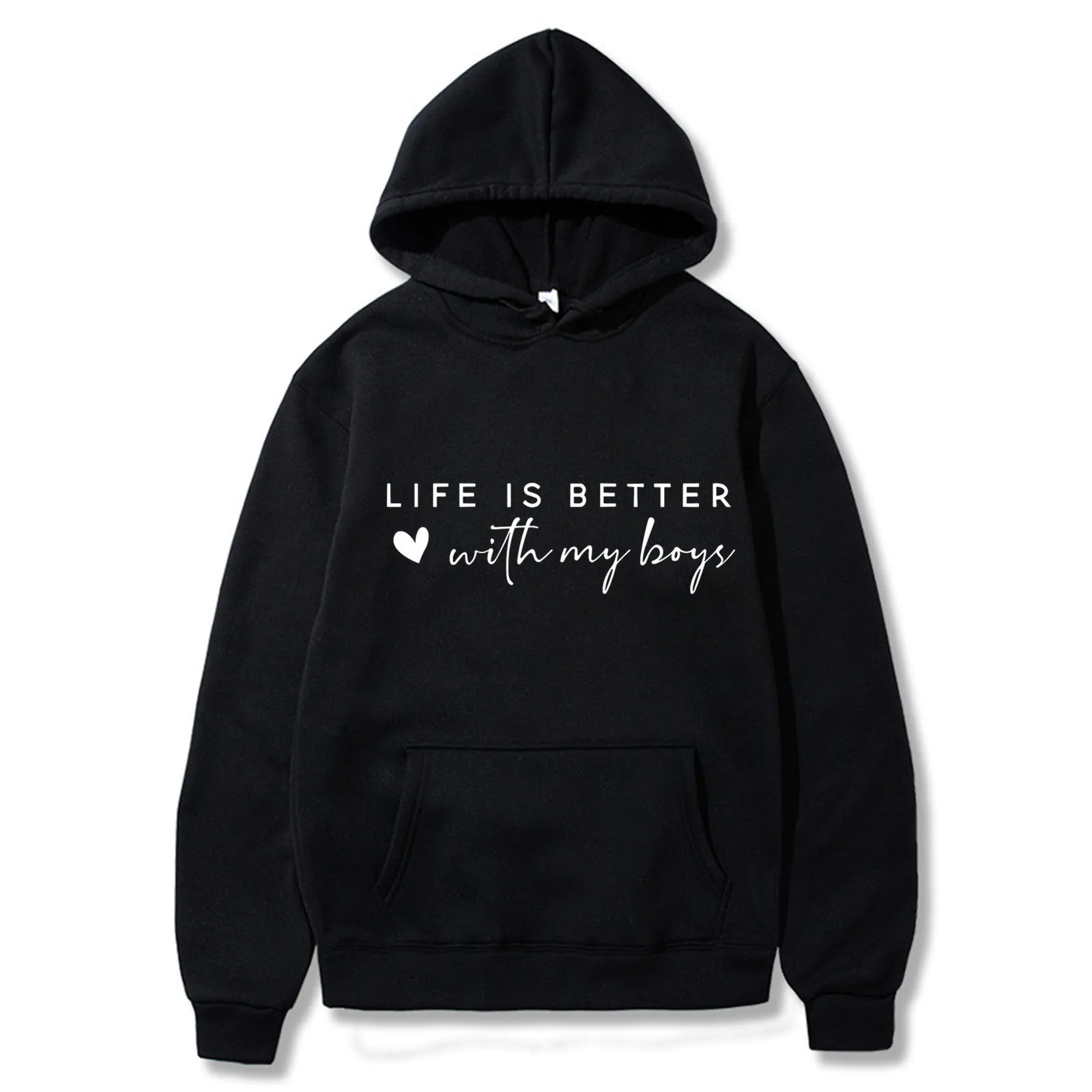 Men Women Unisex Hoodie Sweatshirt Life Is Better With My Boys Girls Print Pullover Casual Loose Long Sleeve Top Hoodie