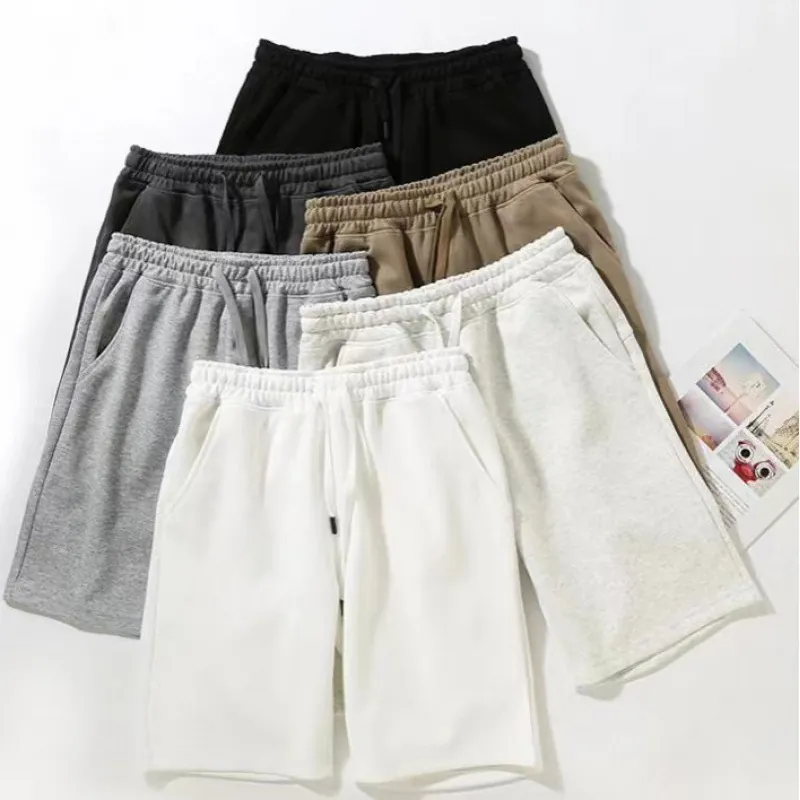 Women Casual Cotton Blend Sports Shorts Loose Wide Leg Elastic Waist Drawstring Summer Solid Color Straight Leg Bottoms