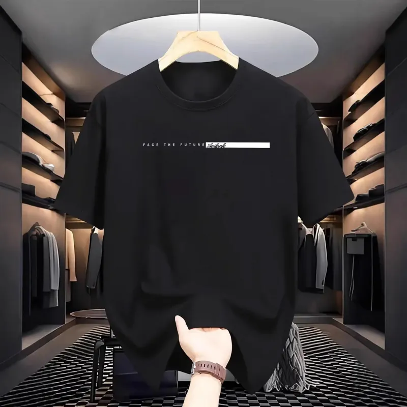 Heren Casual Katoenen T-Shirt met Letterprint Ronde Hals Korte Mouw Los Ademend Zomer Top voor Heren Streetwear
