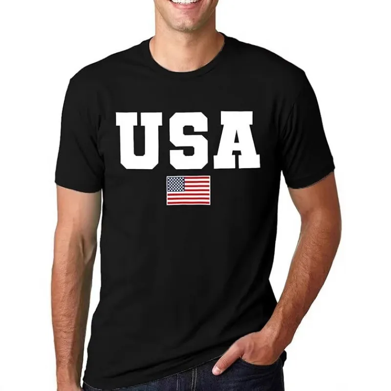 T-Shirt Homme en Coton Imprimé Drapeau USA EST 1776 Fête de l'Indépendance Patriotique Manches Courtes Décontracté