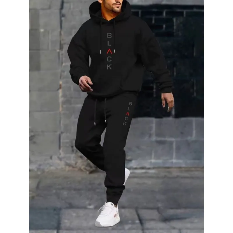 Set Felpa Con Cappuccio E Pantaloni Casual Da Uomo In Pile Abbigliamento Sportivo Stampa Lettere Tuta Per Uomo