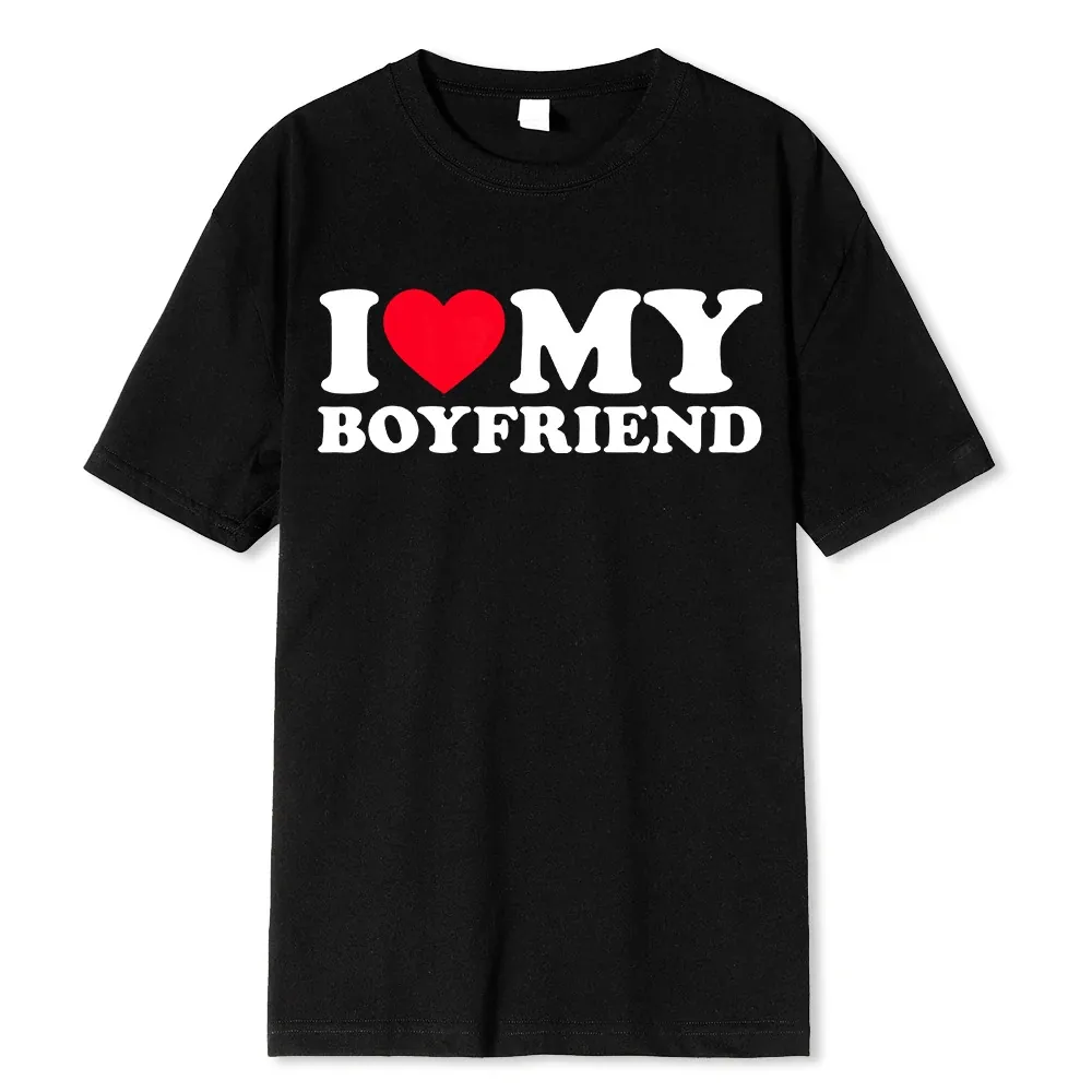 Unisex Casual Pure Cotton Short Sleeve Round Neck T-Shirt Letter Heart Print Summer Streetwear Couple Top For Men Women