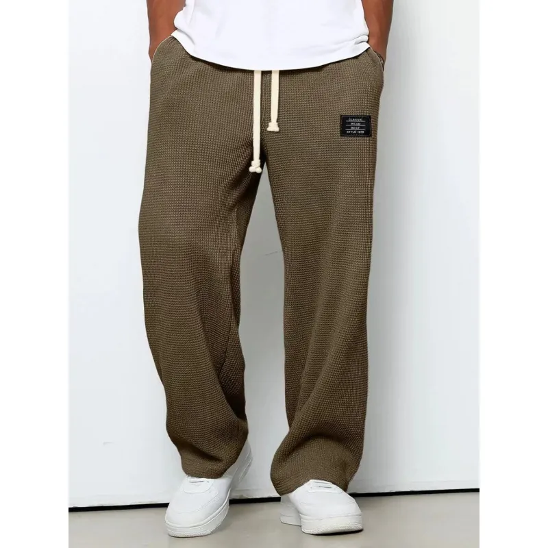 Pantaloni Sportivi in Maglia a Nido d'Ape da Uomo Gamba Dritta Vestibilità Comoda Coulisse Vita Elastica Streetwear