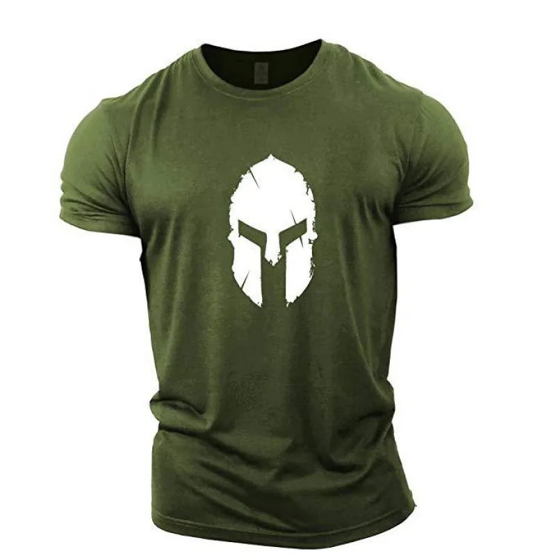 Ανδρικό Βαμβακερό T-Shirt Κοντό Μανίκι Με Τύπωμα Σπαρτιατικό Κράνος Στρογγυλή Λαιμόκοψη Αναπνεύσιμο Casual Sport Fitness