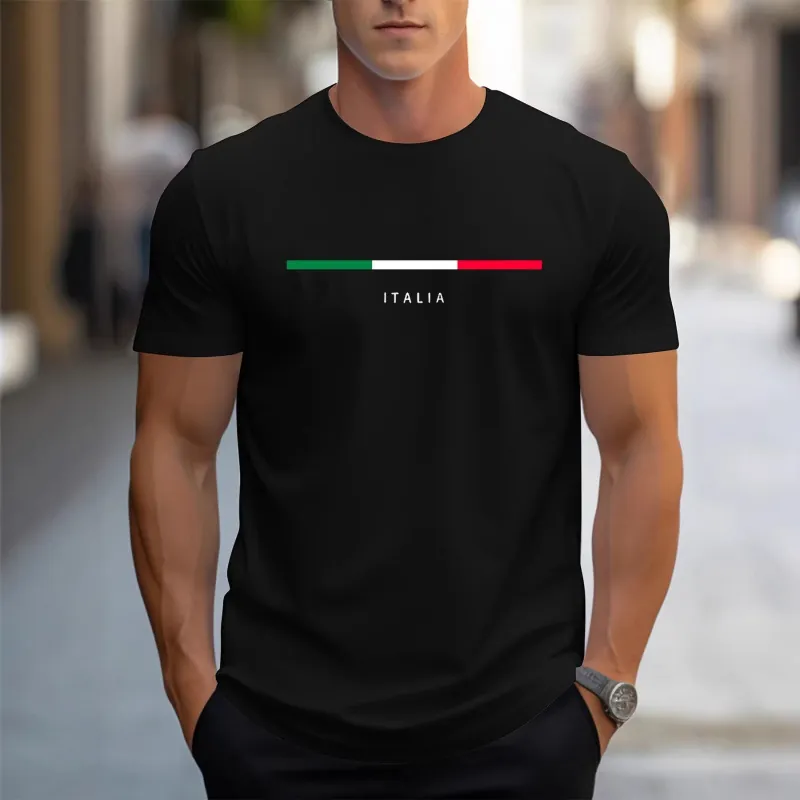 Maglietta da Uomo Casual in Cotone a Maniche Corte Con Stampa Parigi Torre Eiffel Bandiera Italia Girocollo Estate Streetwear