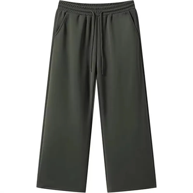 Pantaloni in Pile a Gamba Larga Casual da Uomo in Misto Poliestere Vita Elastica con Coulisse Tasche per Viaggi Sport Quotidiano Stile Ampio Pantaloni da Uomo