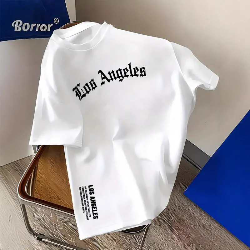 Herren Baumwolle Los Angeles Gothic Buchstabendruck Locker Casual Rundhals Kurzarm T-Shirt Streetwear Sommer Top
