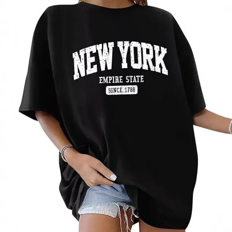 Unisex Oversized Baumwolle T-Shirt Lässiges Kurzarm Rundhals Buchstaben Print Vintage Streetwear Top Für Damen Und Herren